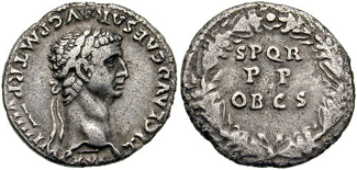 Denarius of Claudius struck 49-50 CE at Lugdunum