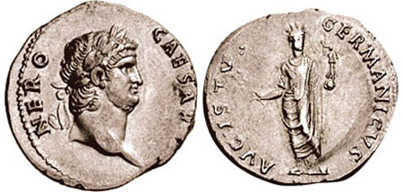 Silver denarius of Emperor Nero