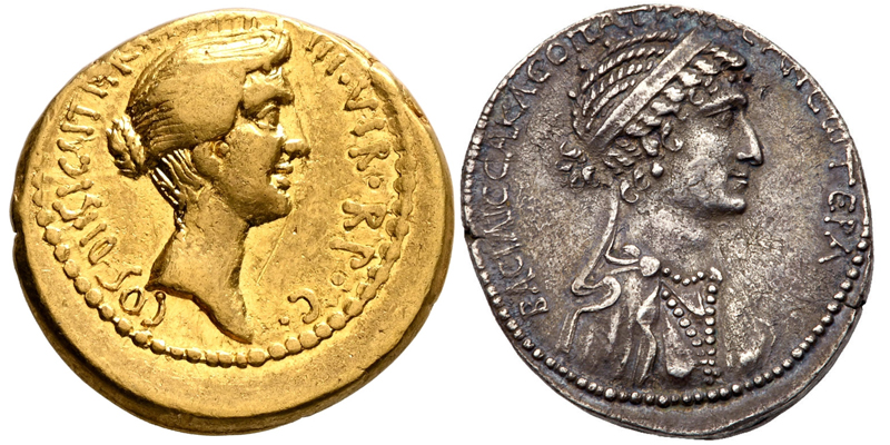 Octavia aureus - Cleopatra VII tetradrachm