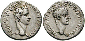 Denarius of Caligula with portrait of Germanicus