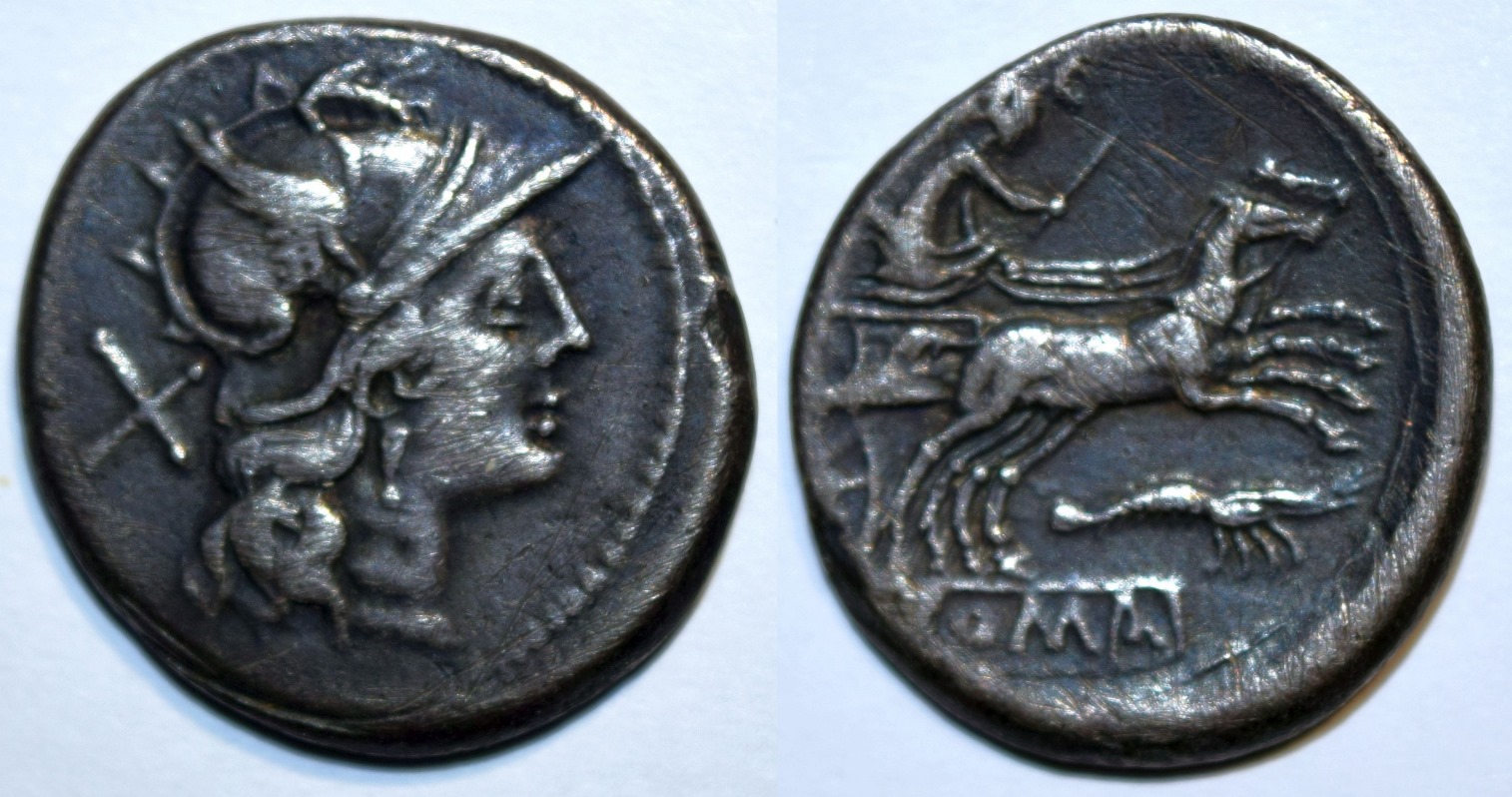 Anonymous Denarius with Head of Roma Right / Diana/Luna in Biga.