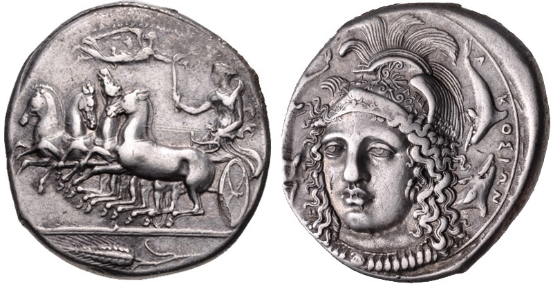 Syracuse tetradrachm signed by Eukleidas depicting Athena