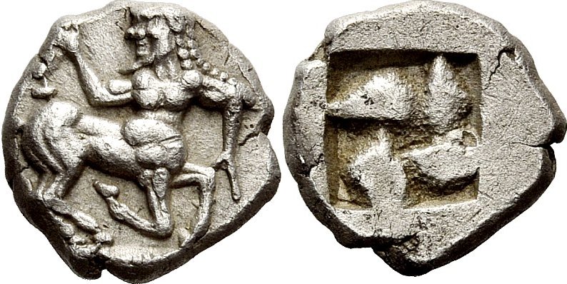 Thraco-Macedonian obol showing running centaur