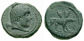 Capua bronze semuncia with 3 headed Cerberus on the reverse