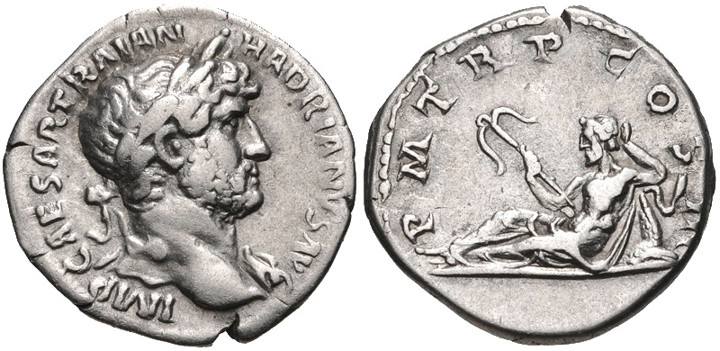 Denarius of Hadrian with Oceanus on the reverse