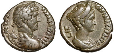Portraits of Emperor Hadrian and Empress Sabina on a tetradrachm from Alexandria